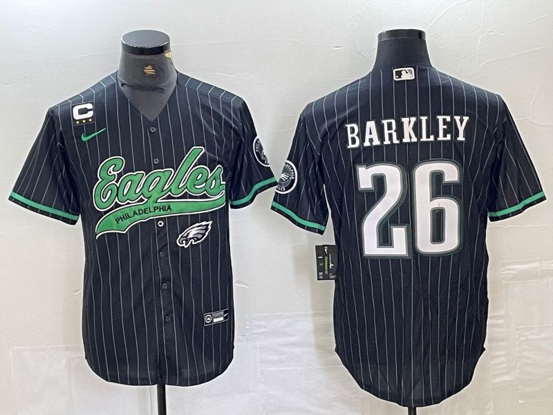 Men Philadelphia Eagles 26 Barkley Black Stripe 2024 Nike Co branded NFL Jersey style 4